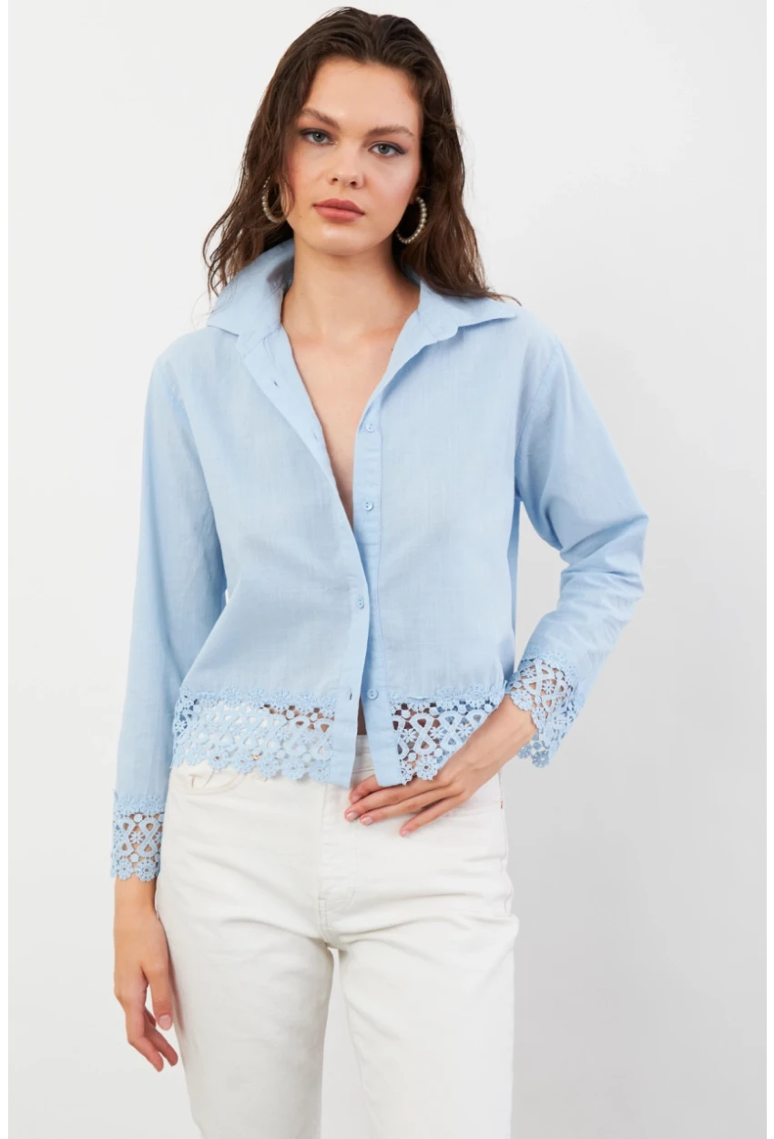 Kadın Mavi Güpürlü Gömlek MPC030