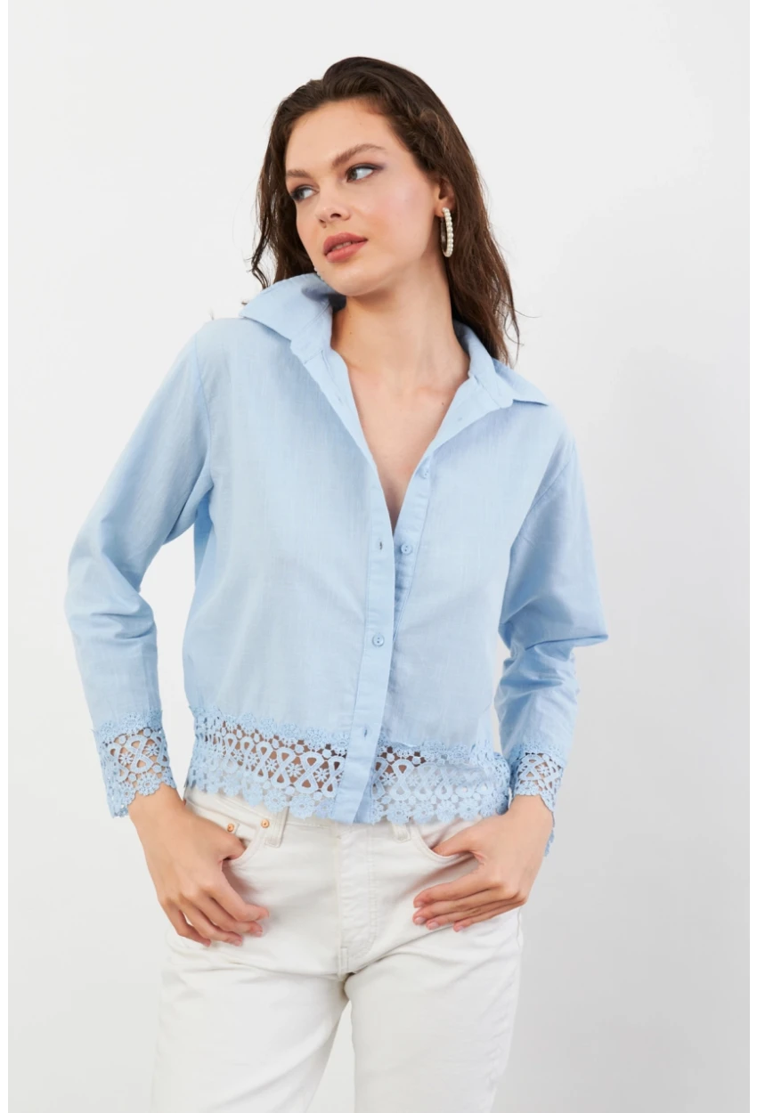 Kadın Mavi Güpürlü Gömlek MPC030