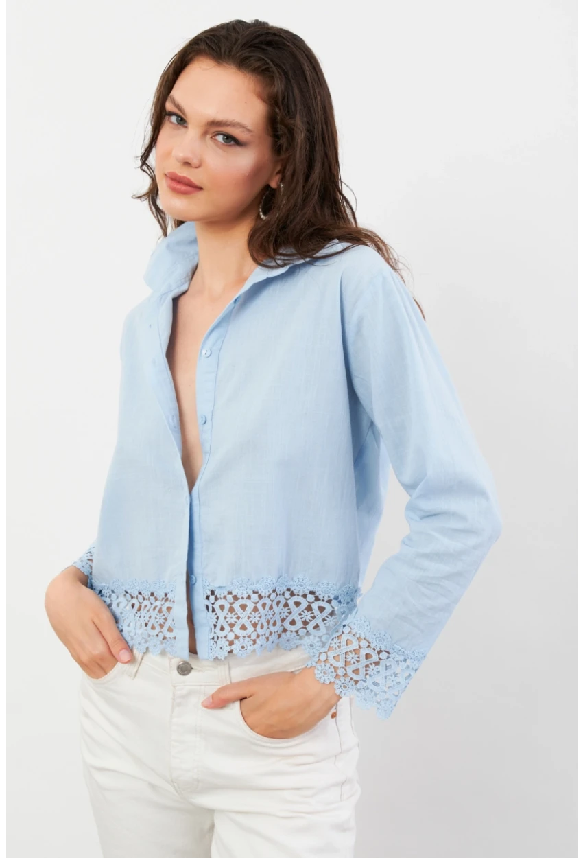 Kadın Mavi Güpürlü Gömlek MPC030