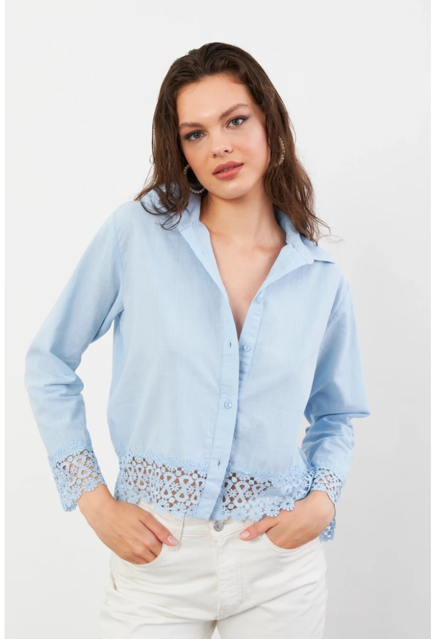 Kadın Mavi Güpürlü Gömlek MPC030