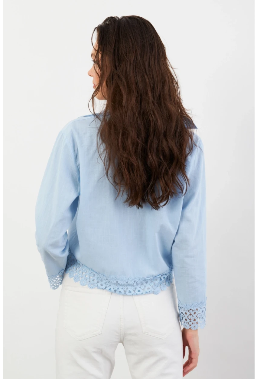 Kadın Mavi Güpürlü Gömlek MPC030