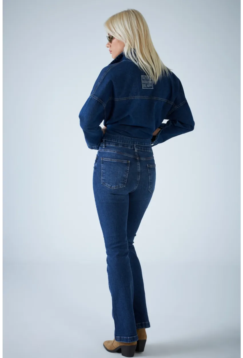 Kadın Mavi Orta Bel İspanyol Paça Jean TSS2023-1