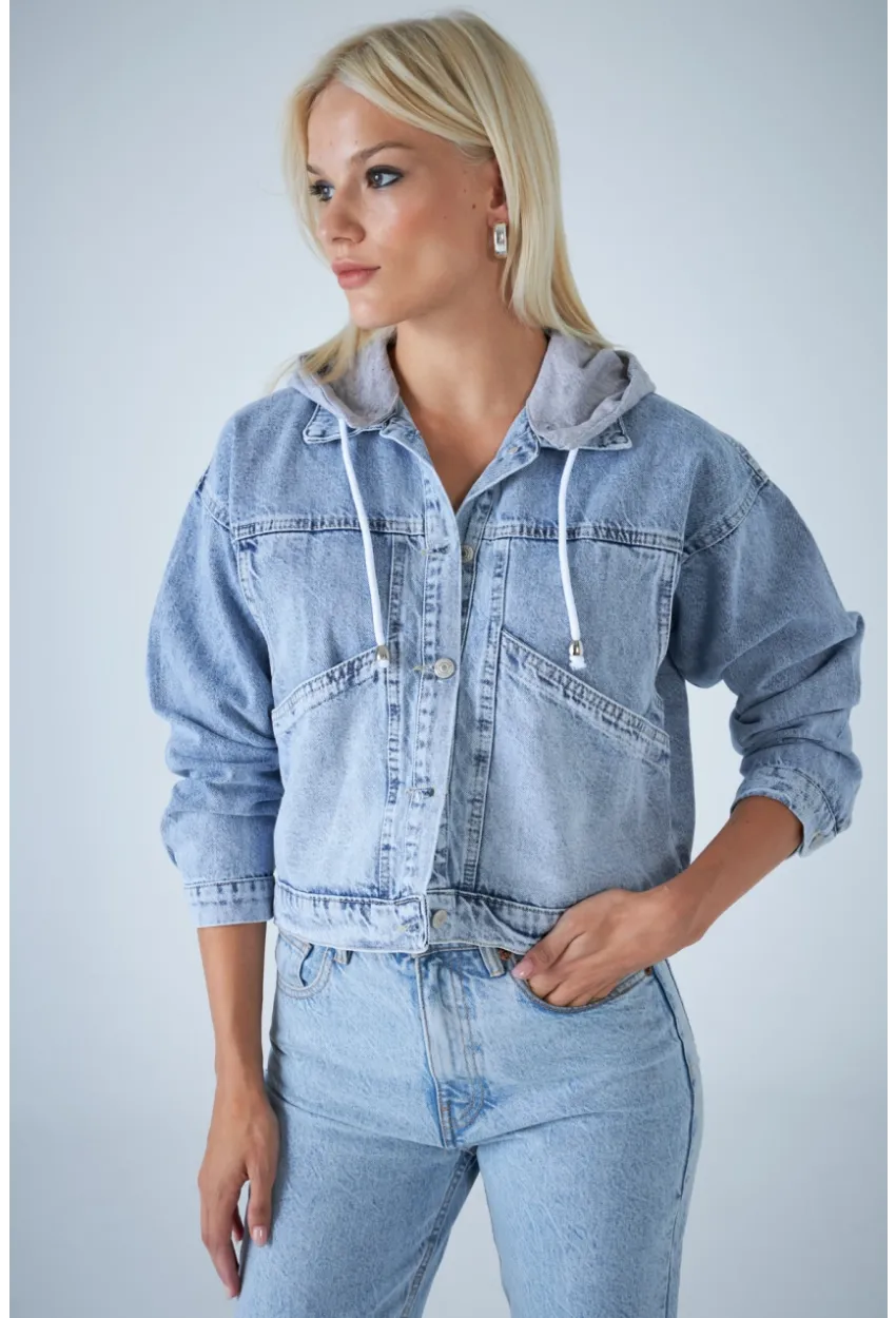 Kadın Mavi Kapüşonlu Denim Ceket TSS100