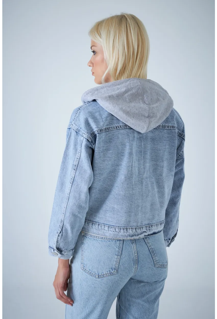 Kadın Mavi Kapüşonlu Denim Ceket TSS100