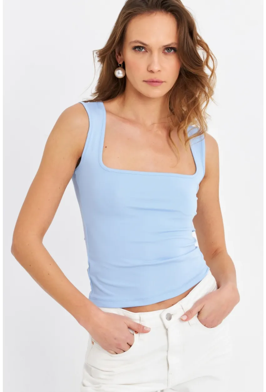 Kadın Mavi Kare Yaka Bluz TF64