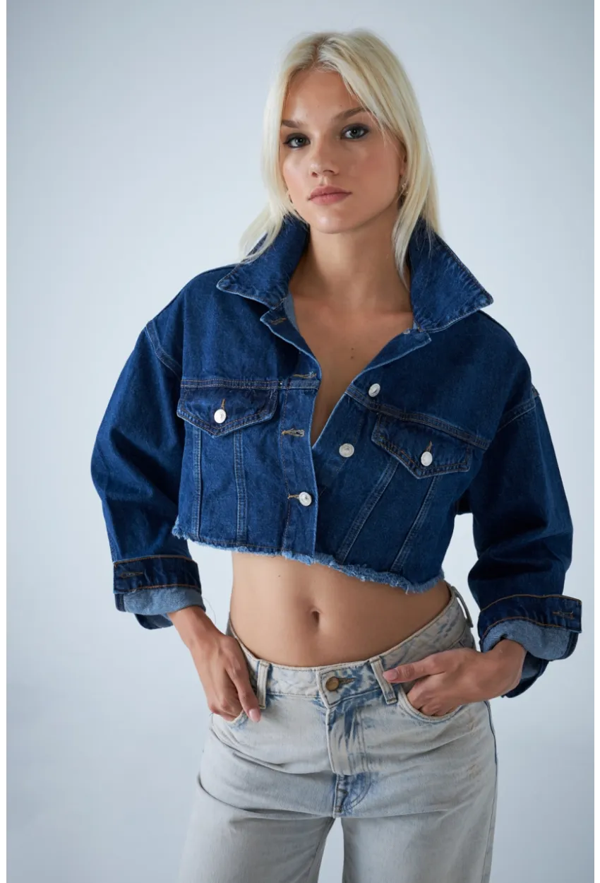 Kadın Mavi Kısa Denim Ceket TSS103