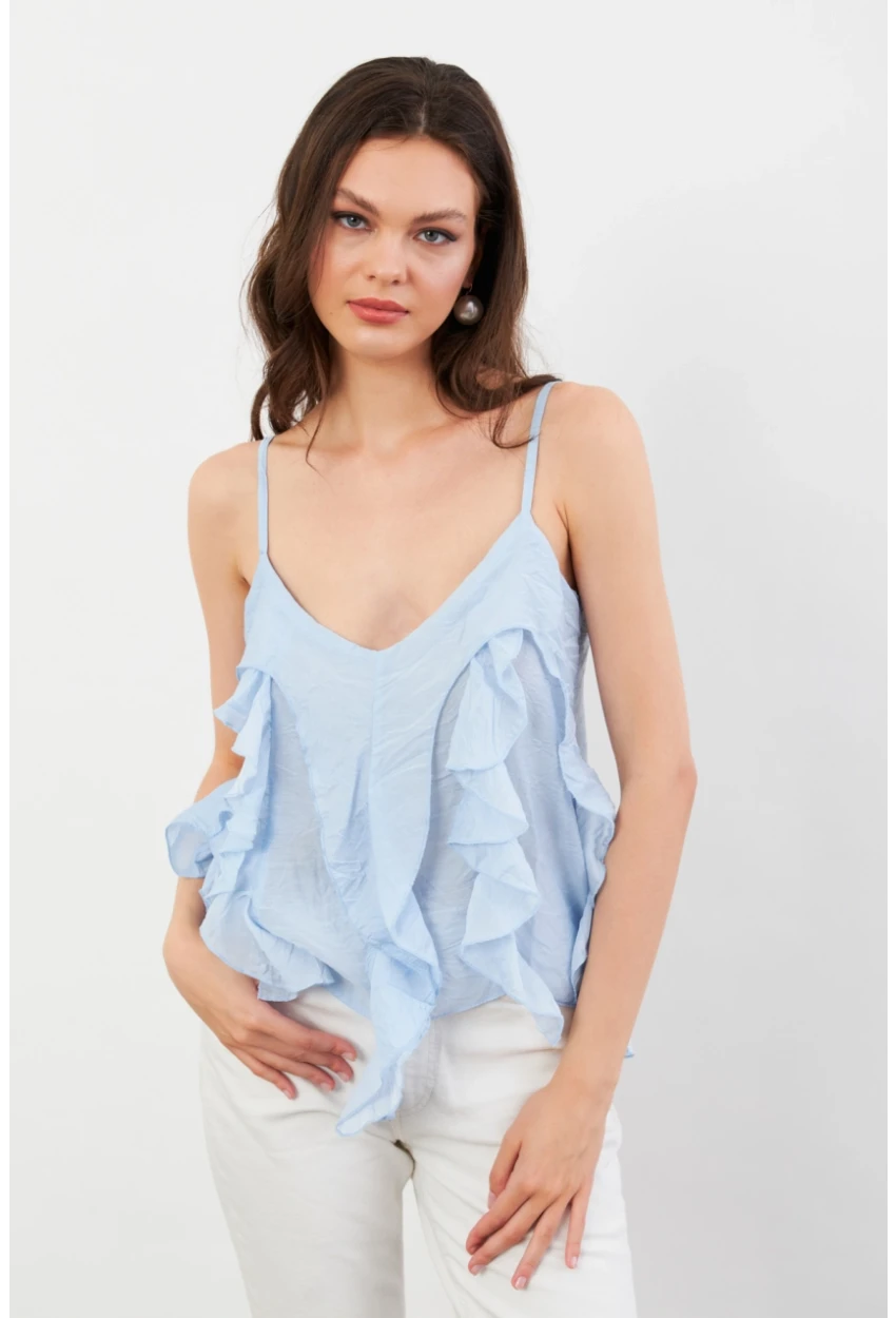 Kadın Mavi Krinkıl Bluz SOL1504