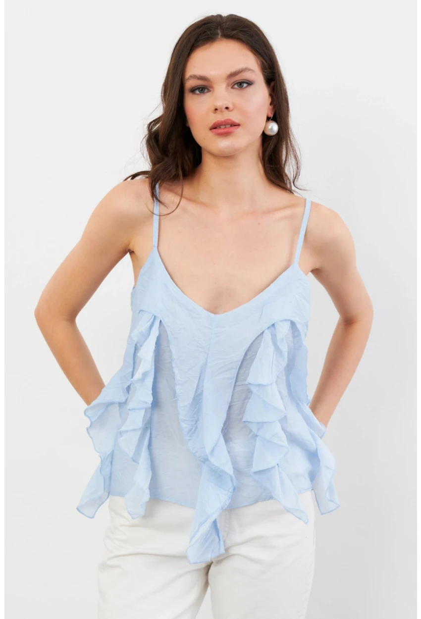 Kadın Mavi Krinkıl Bluz SOL1504