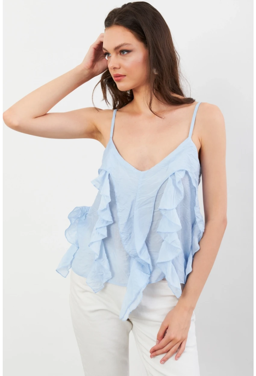 Kadın Mavi Krinkıl Bluz SOL1504
