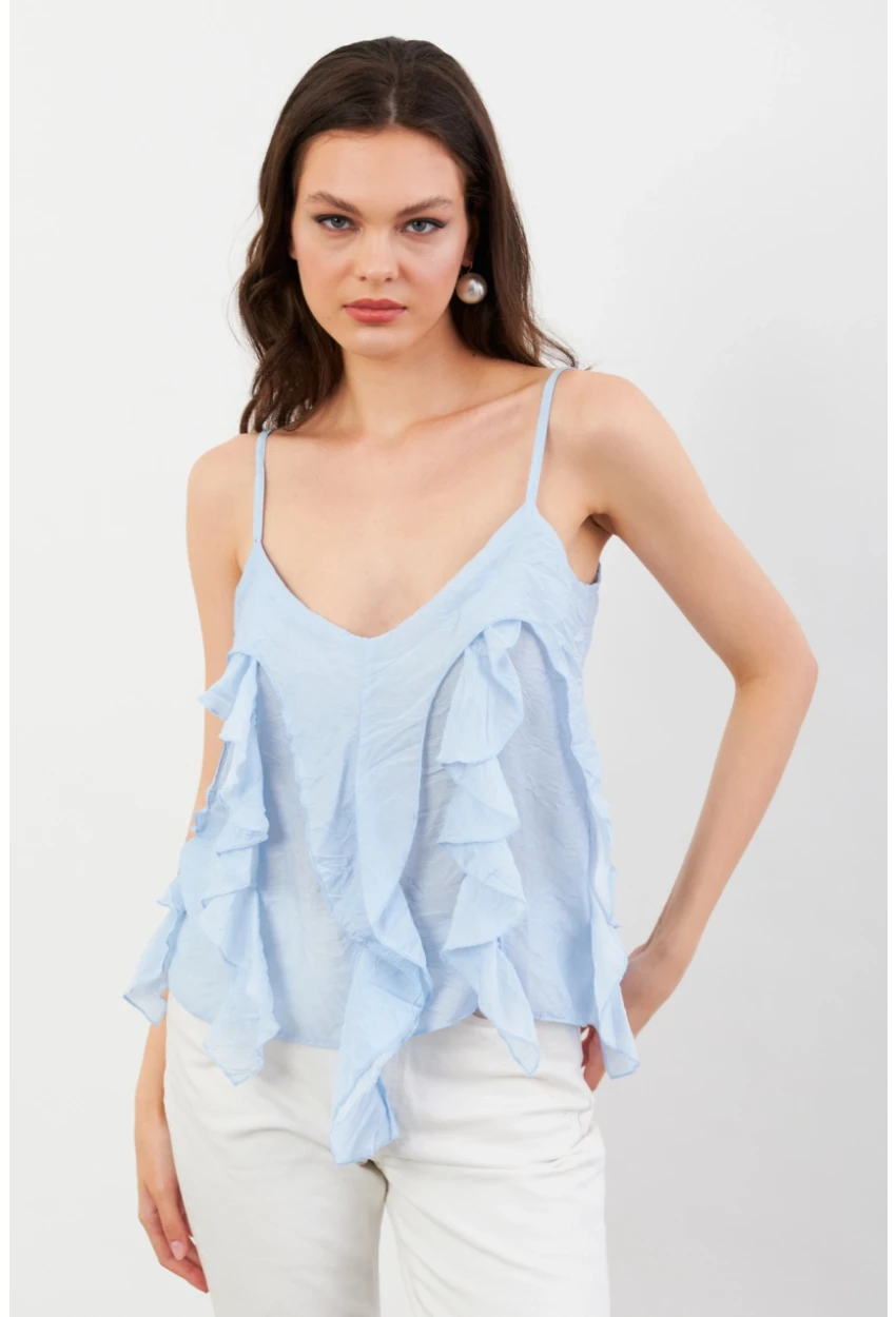 Kadın Mavi Krinkıl Bluz SOL1504