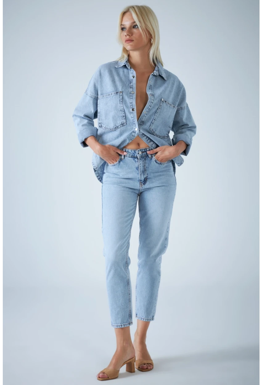 Kadın Mavi Yüksek Bel Jean TSS1001