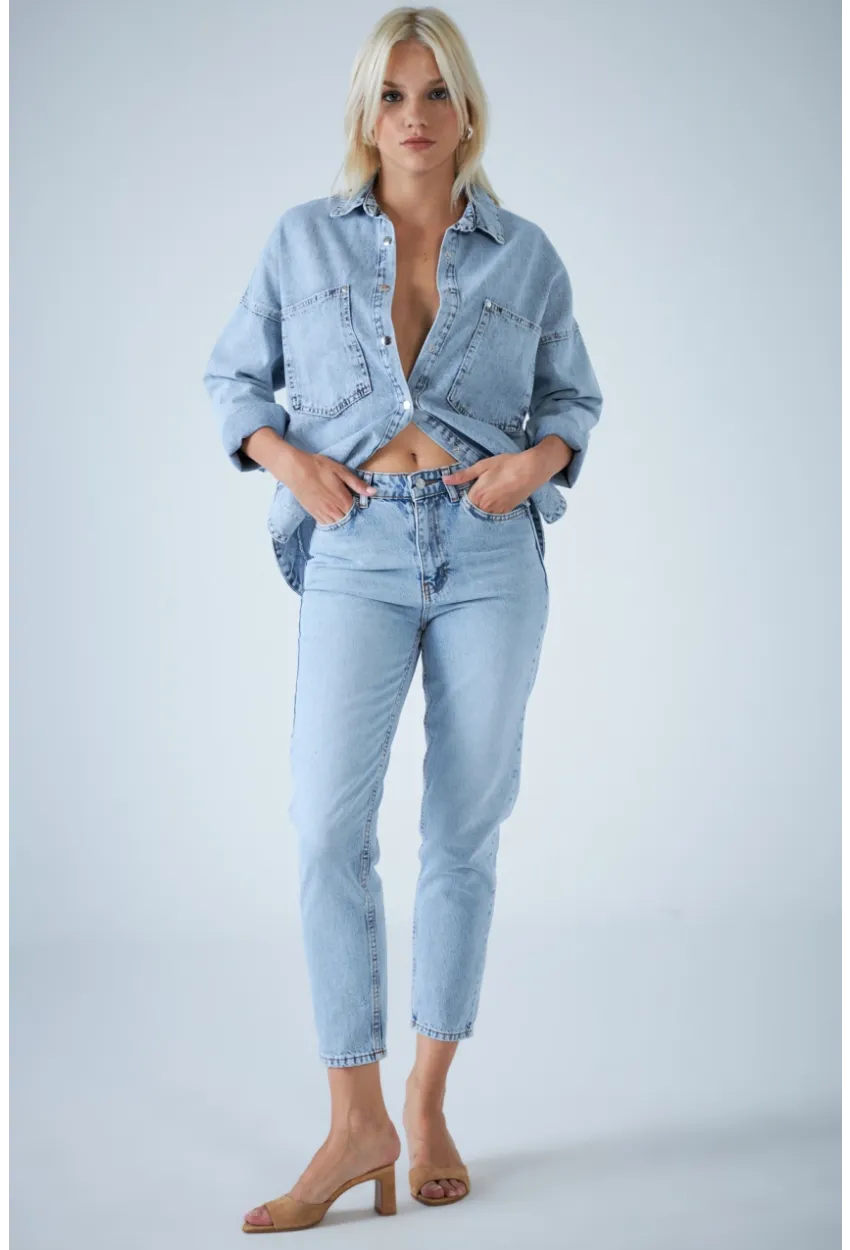 Kadın Mavi Yüksek Bel Jean TSS1001