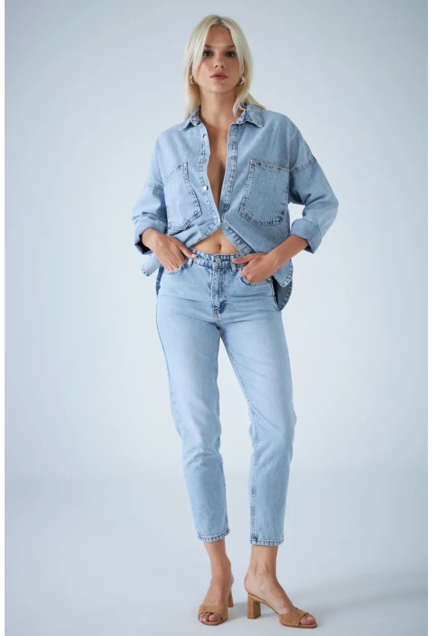 Kadın Mavi Yüksek Bel Jean TSS1001