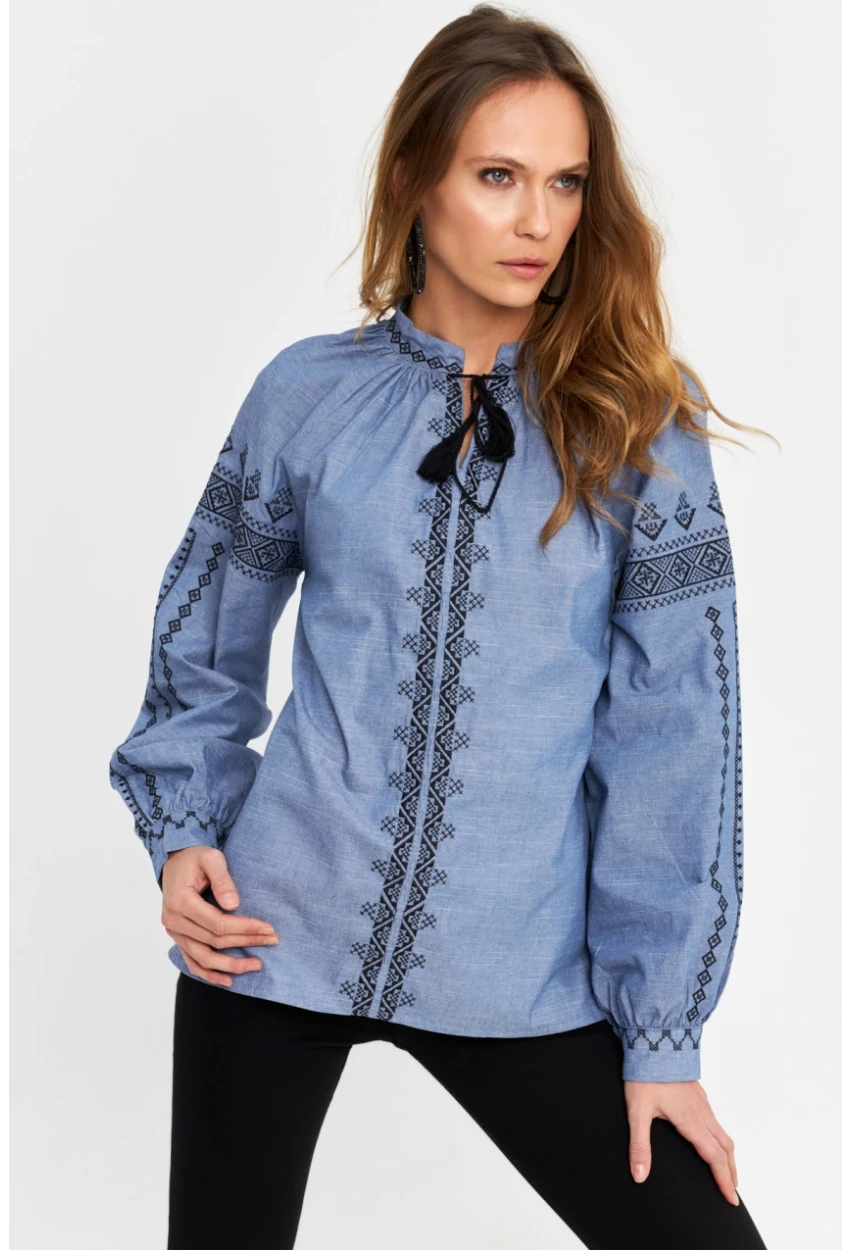 Kadın Mavi Nakışlı Bluz MQS5699