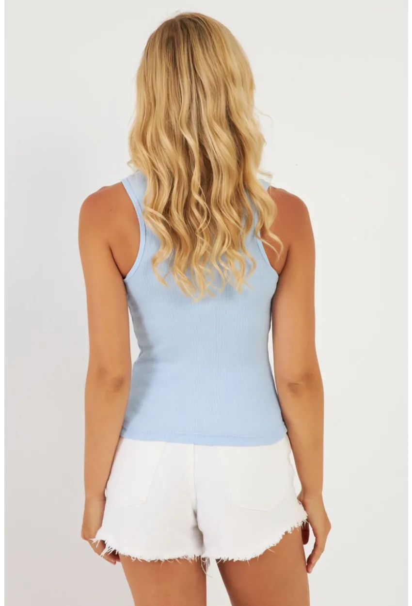 Kadın Mavi Polo Yaka Kaşkorse Bluz MK10