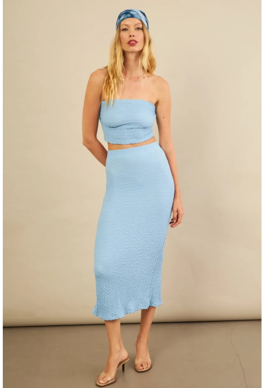 Kadın Mavi Straplez Alt Üst Bubble Takım FLU340