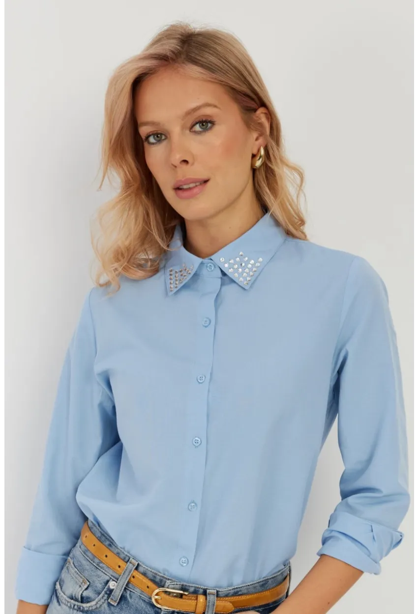 Kadın Mavi Taş Detaylı Gömlek ZER402