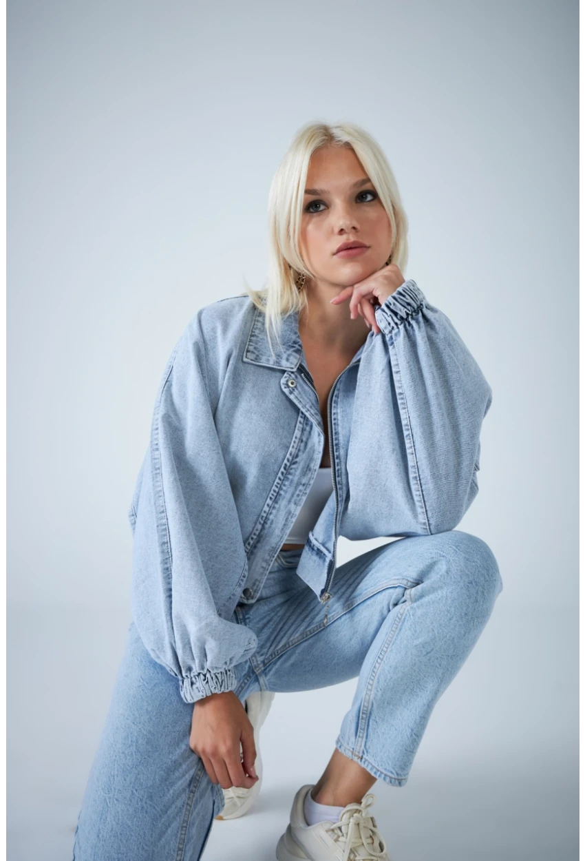 Kadın Mavi Yarasa Kol Denim Ceket TSS102