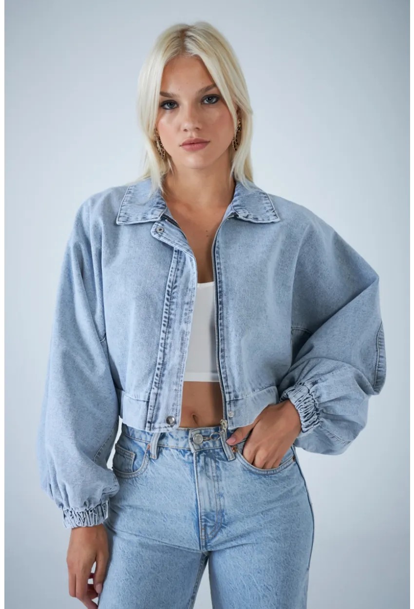Kadın Mavi Yarasa Kol Denim Ceket TSS102