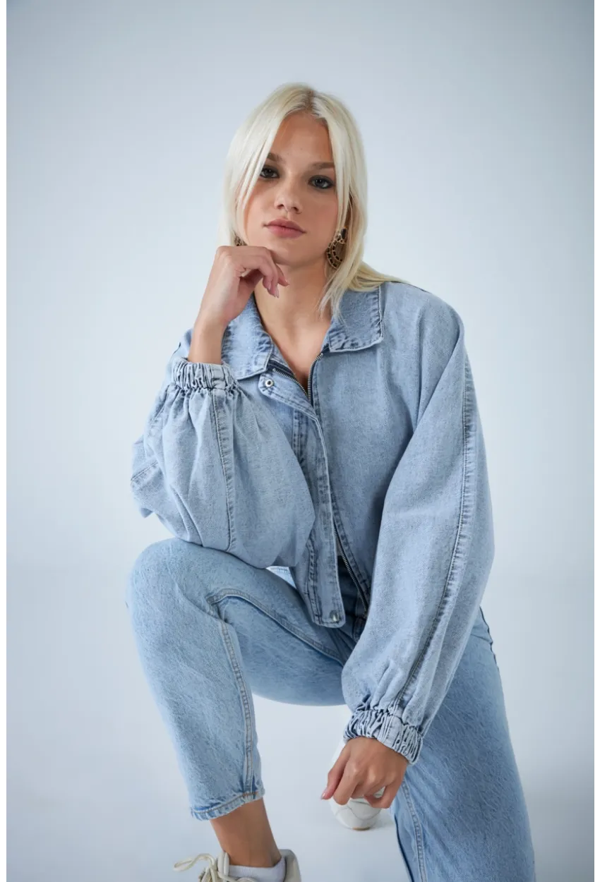 Kadın Mavi Yarasa Kol Denim Ceket TSS102