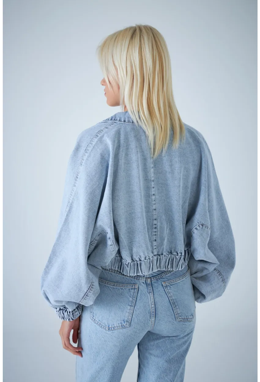 Kadın Mavi Yarasa Kol Denim Ceket TSS102