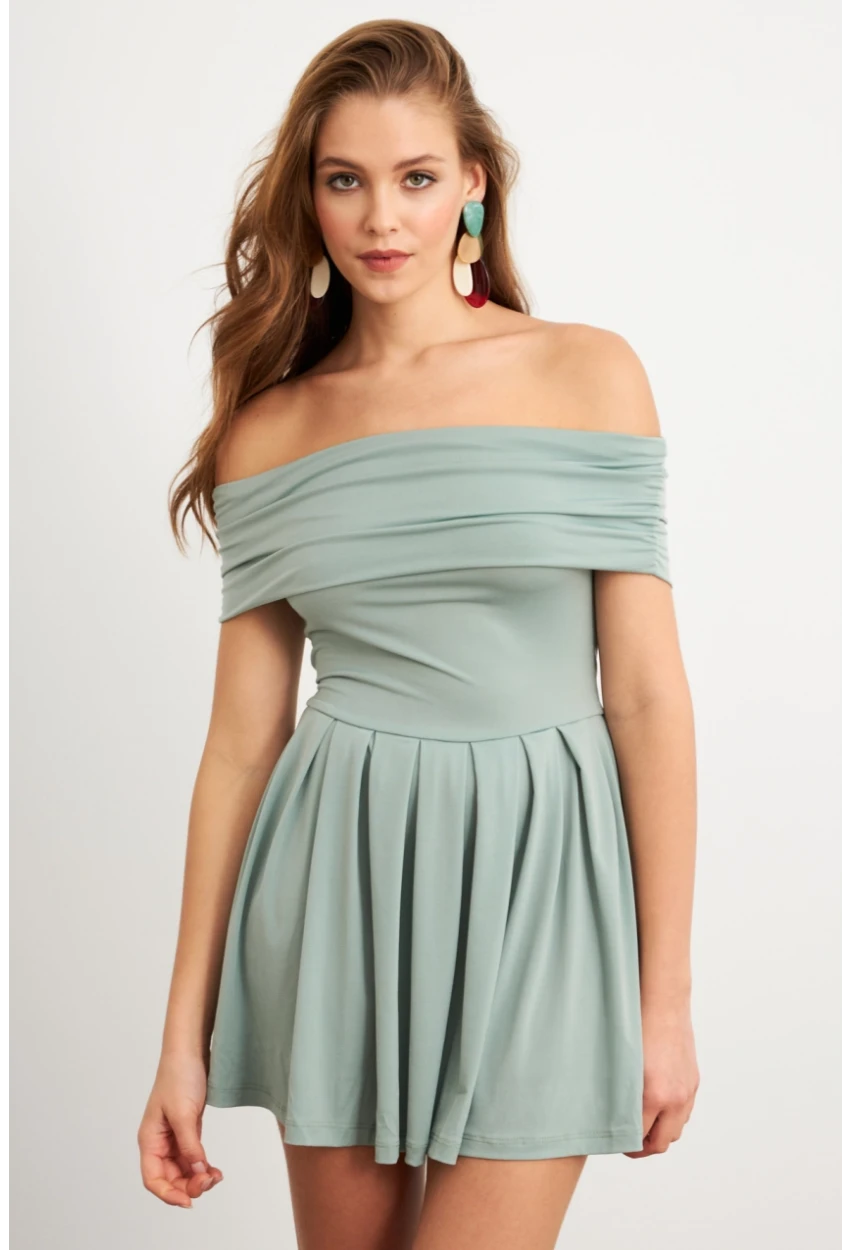 Kadın Mint Madonna Yaka Midi Elbise MON1262-1