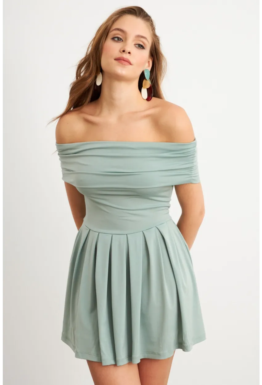 Kadın Mint Madonna Yaka Midi Elbise MON1262-1