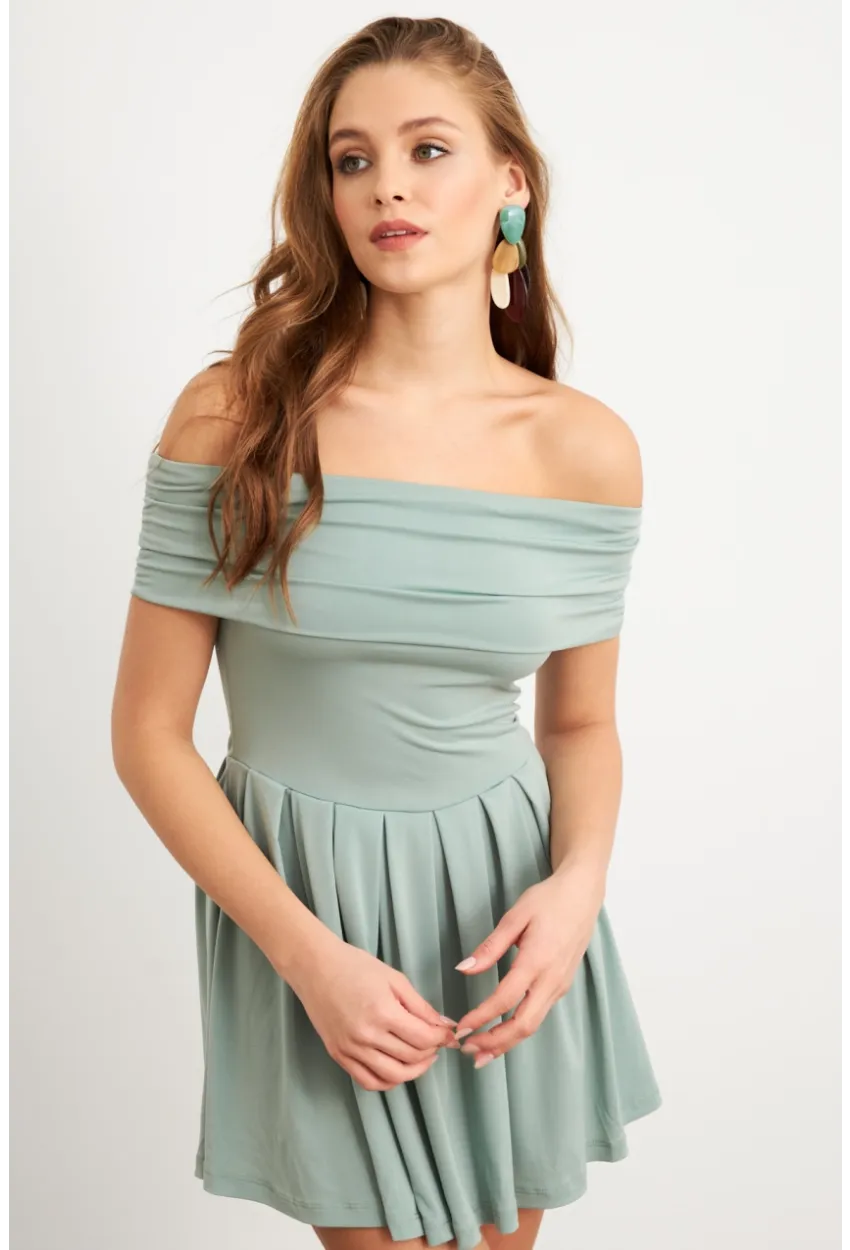 Kadın Mint Madonna Yaka Midi Elbise MON1262-1