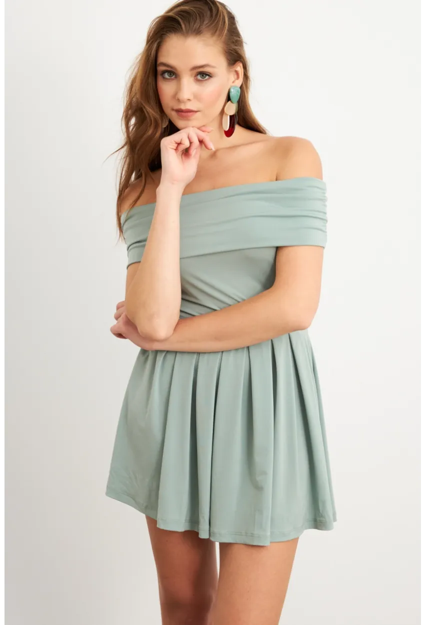 Kadın Mint Madonna Yaka Midi Elbise MON1262-1