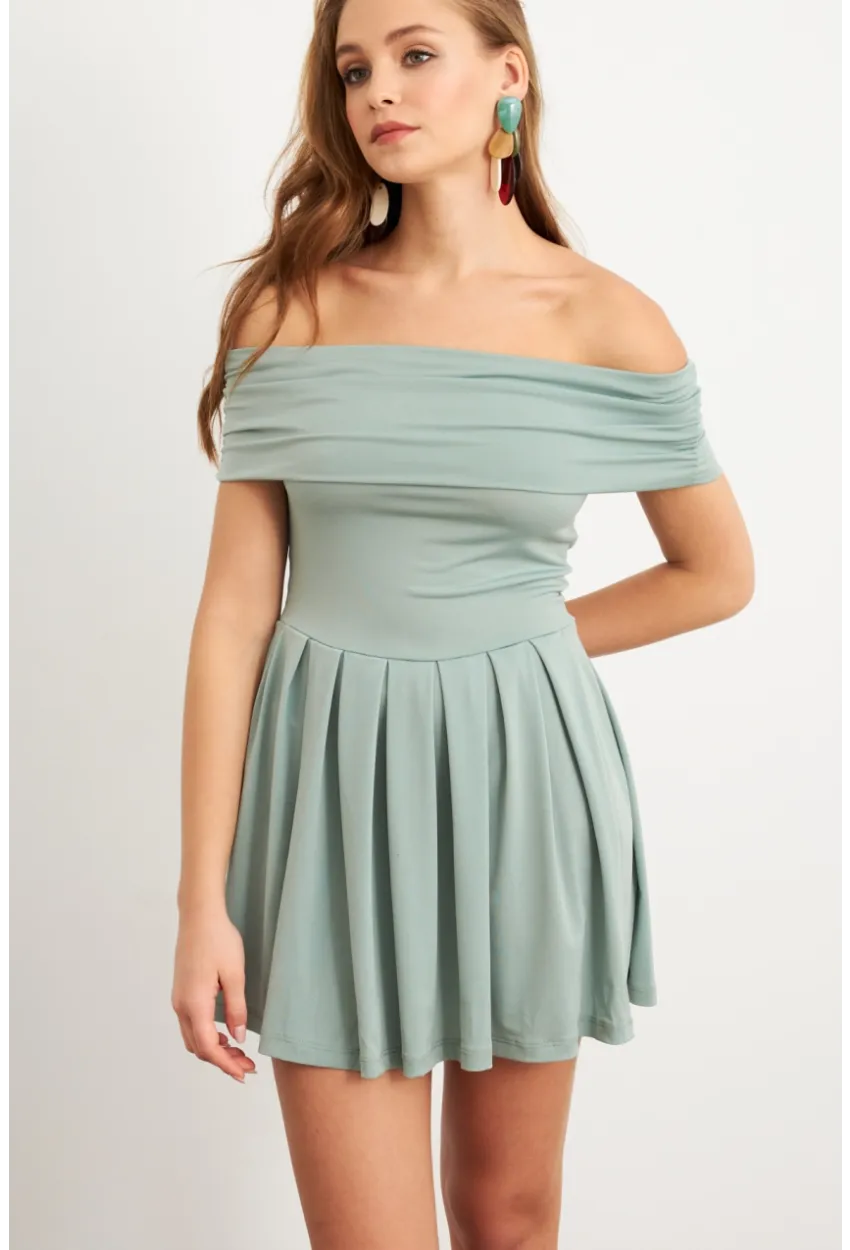 Kadın Mint Madonna Yaka Midi Elbise MON1262-1