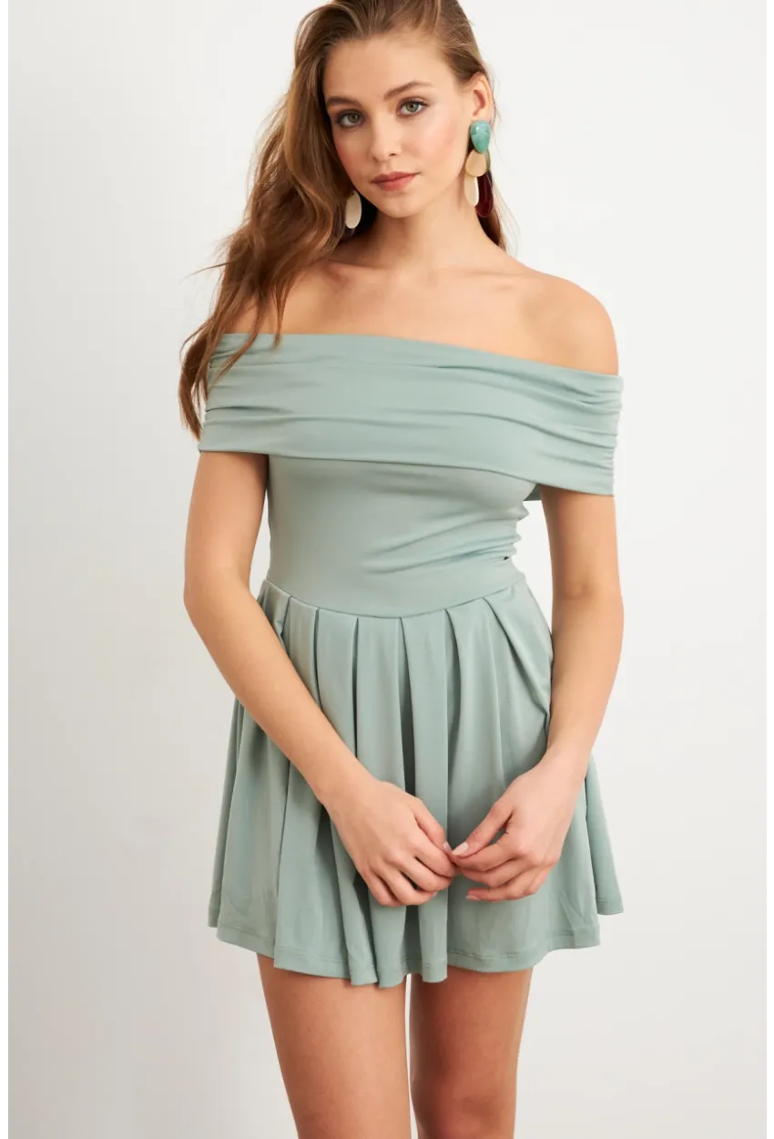 Kadın Mint Madonna Yaka Midi Elbise MON1262-1