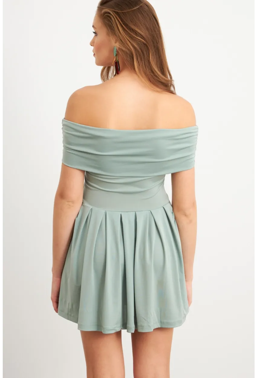 Kadın Mint Madonna Yaka Midi Elbise MON1262-1