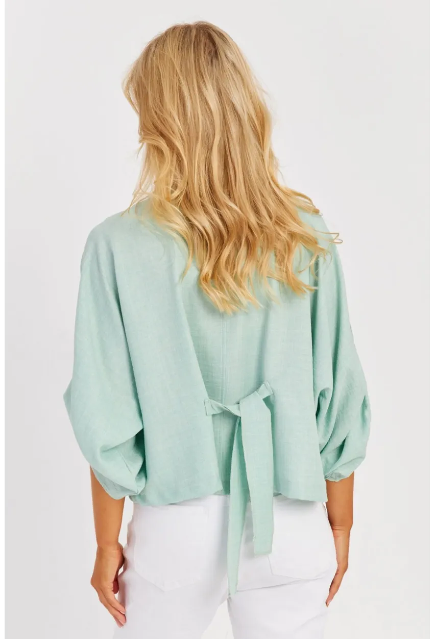 Kadın Mint Yarasa Kol Kısa Gömlek GÇ160