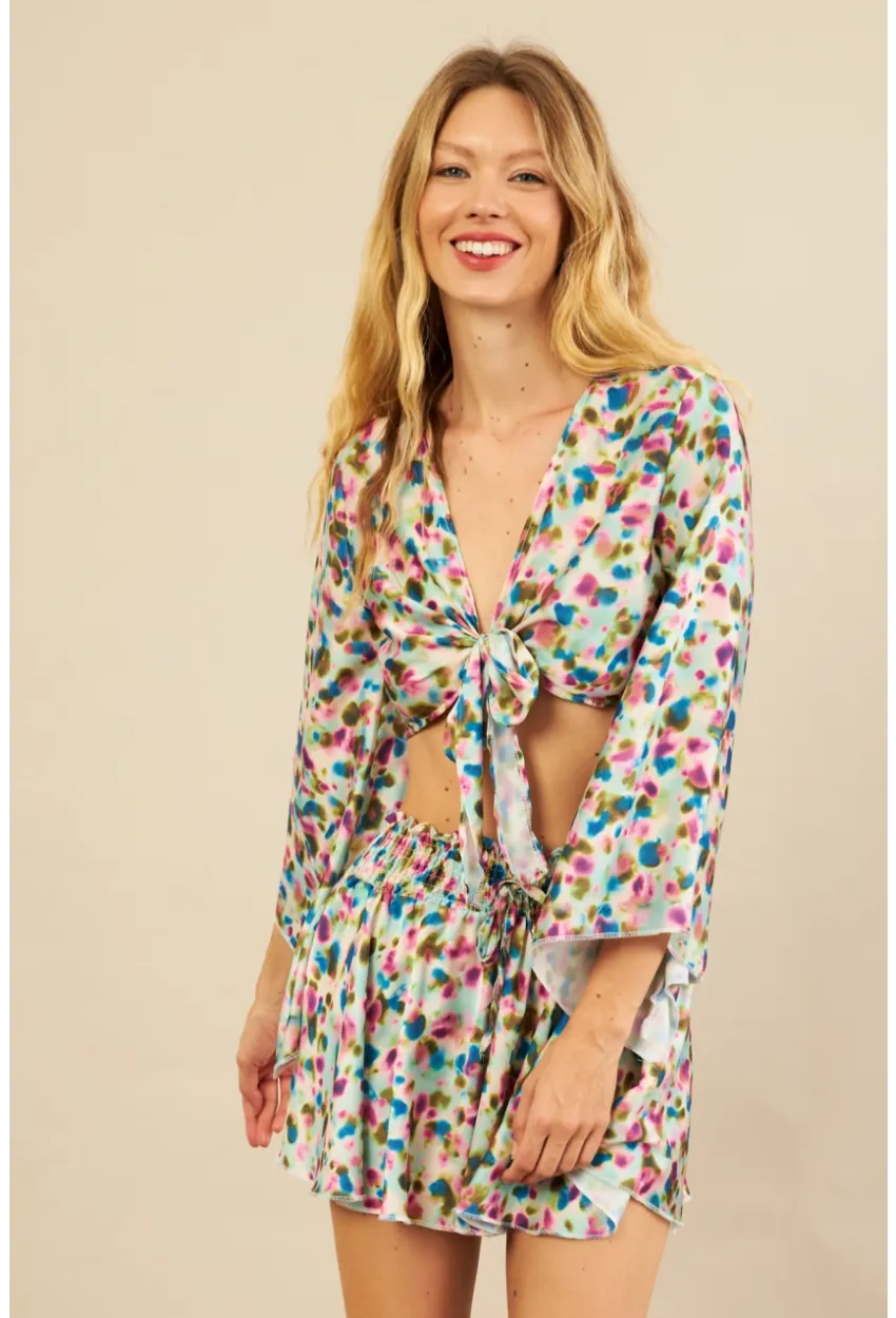 Kadın Multi Desenli Crop Şort Takım KED0131