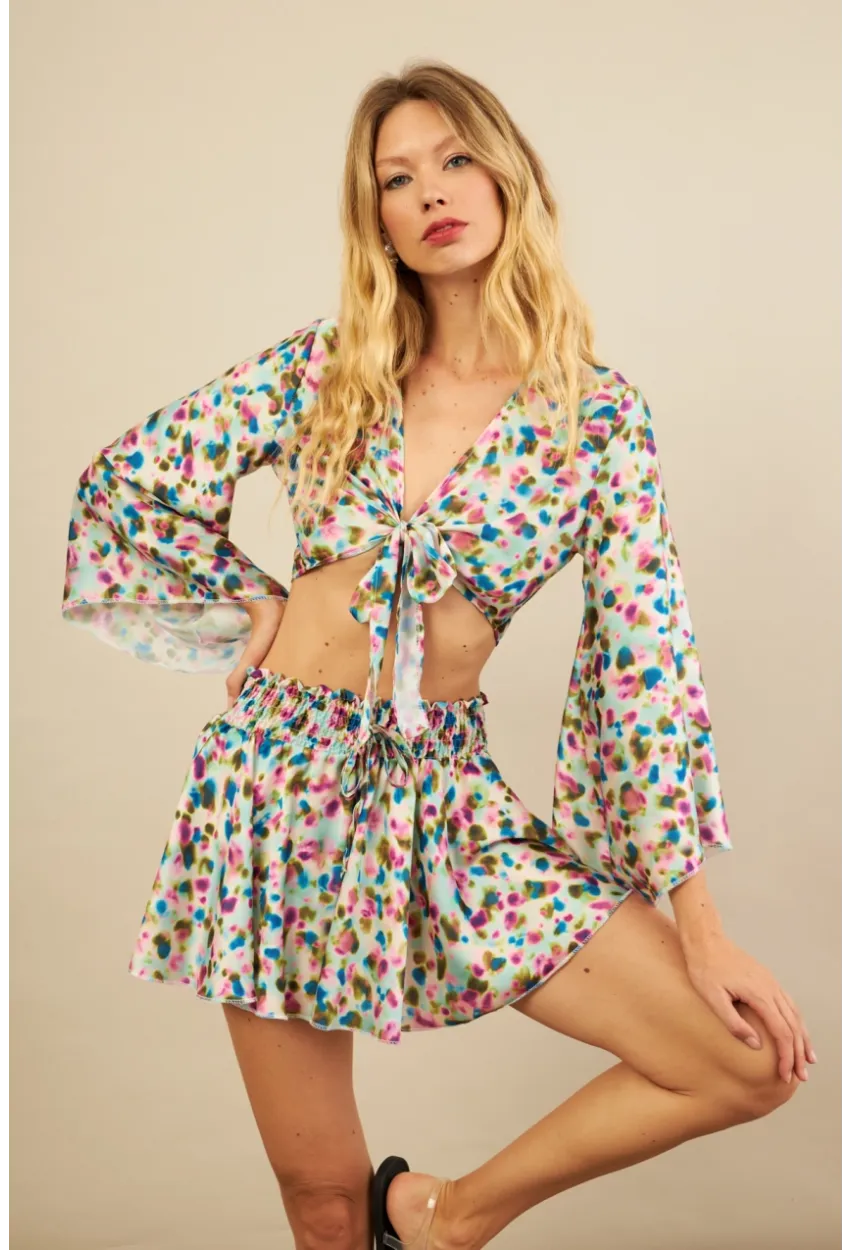 Kadın Multi Desenli Crop Şort Takım KED0131