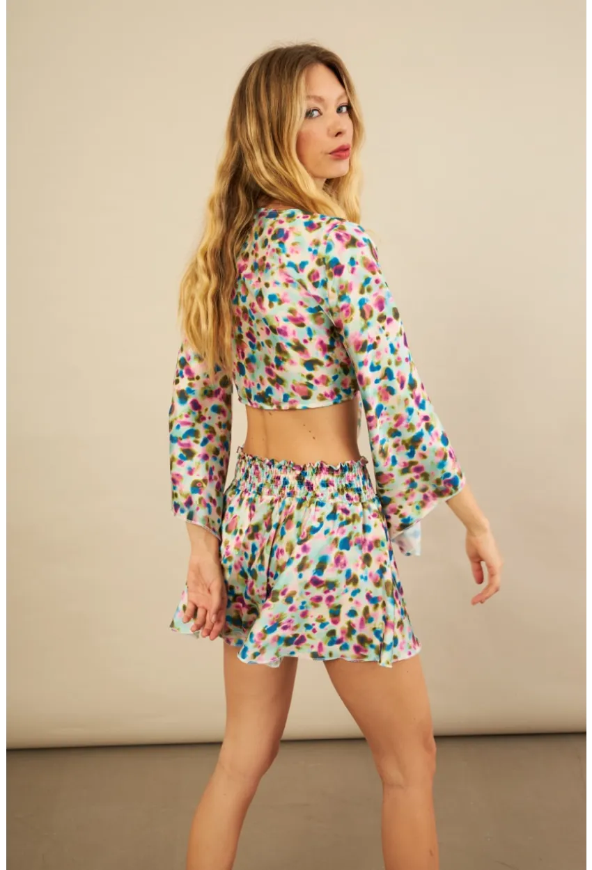 Kadın Multi Desenli Crop Şort Takım KED0131