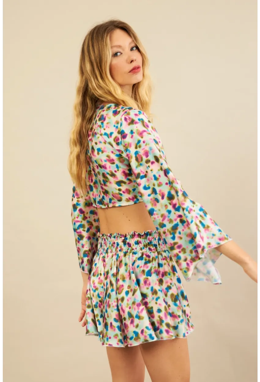 Kadın Multi Desenli Crop Şort Takım KED0131