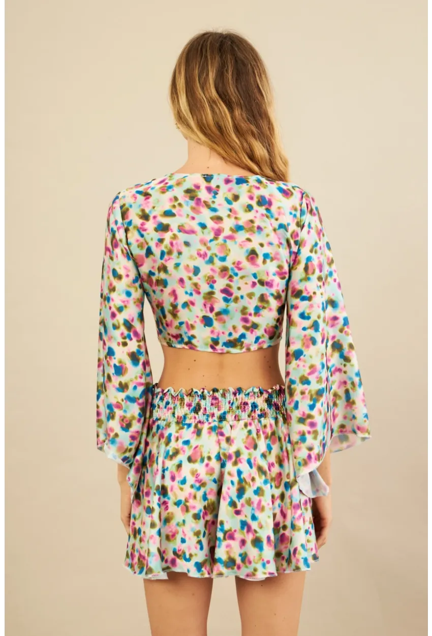 Kadın Multi Desenli Crop Şort Takım KED0131