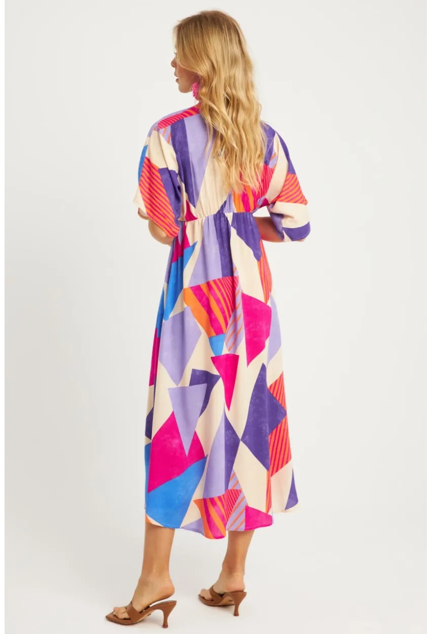 Kadın Multi Desenli Kruvaze Midi Elbise HT108