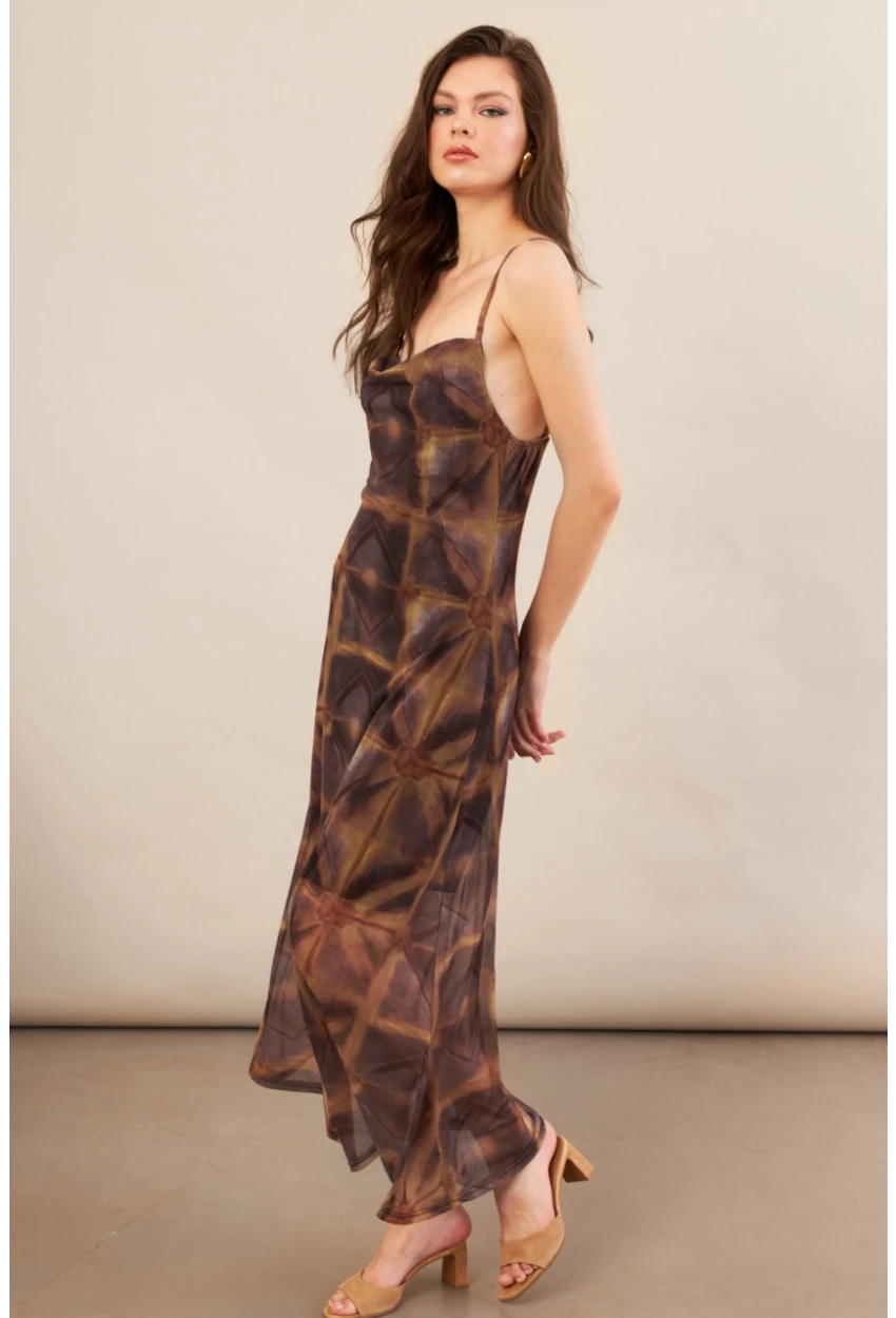 Kadın Multi Sırtı Açık Desenli Midi Tül Elbise İRE992