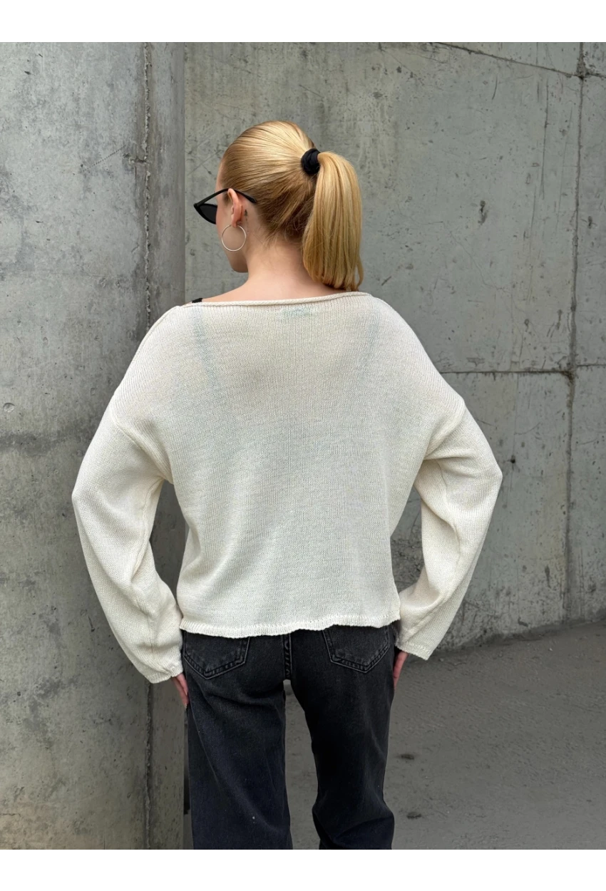 Kadın Omuz Açık Salaş Triko Kazak