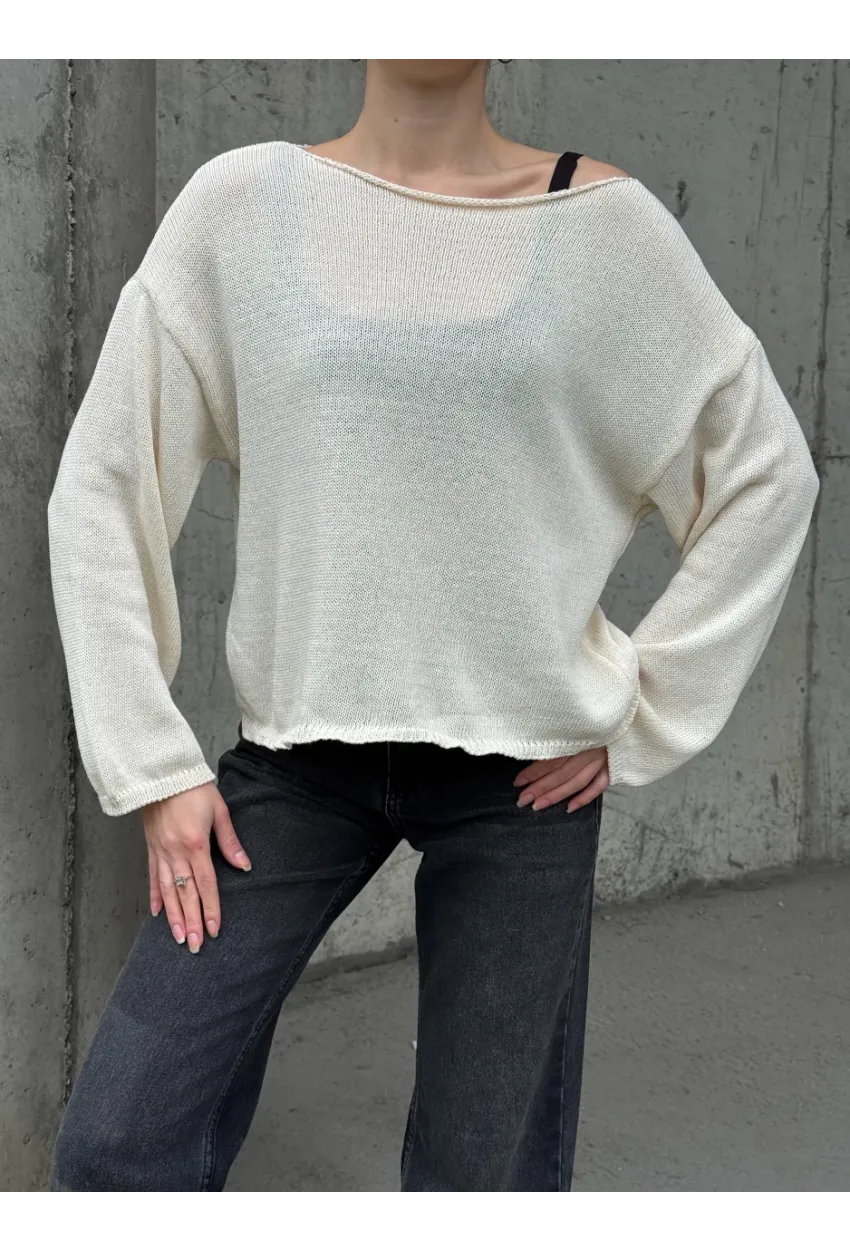 Kadın Omuz Açık Salaş Triko Kazak