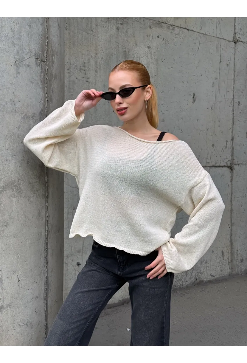 Kadın Omuz Açık Salaş Triko Kazak