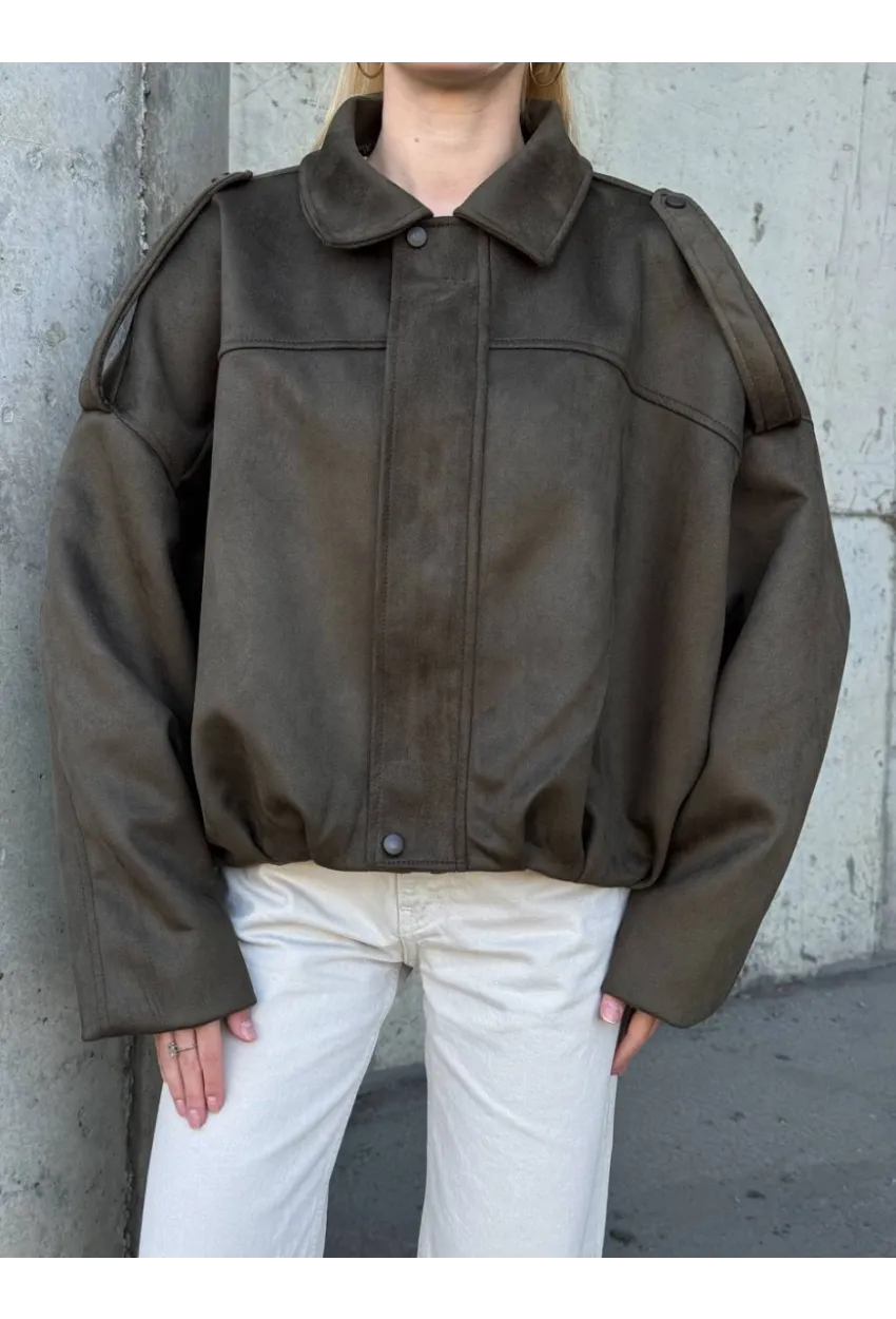 Kadın Oversize Bomber Süet Mont Haki