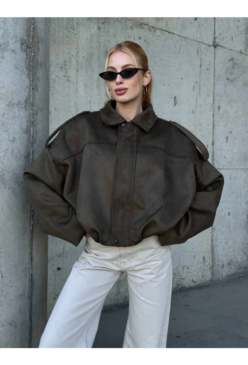 Kadın Oversize Bomber Süet Mont Haki