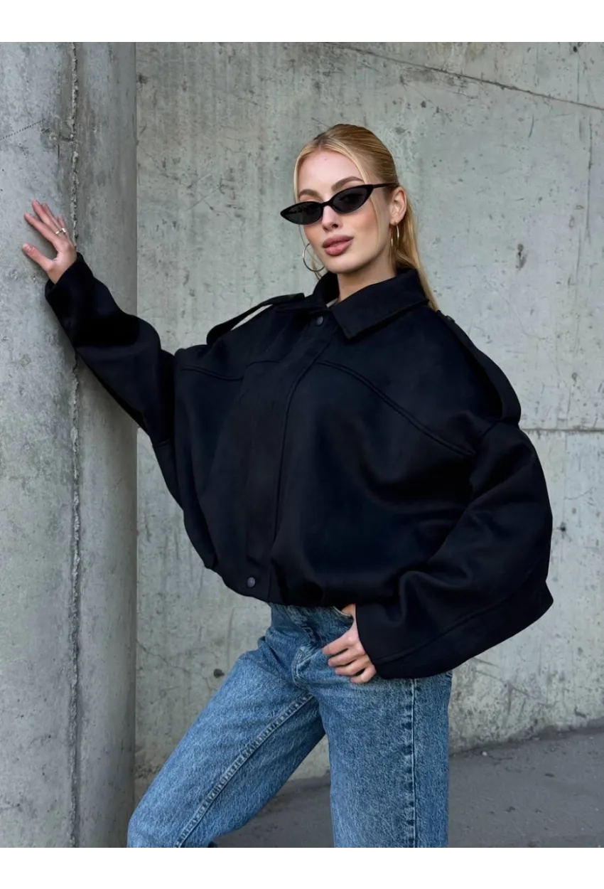 Kadın Oversize Bomber Süet Mont Siyah