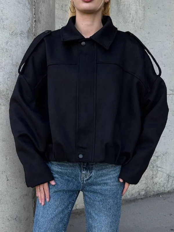 Kadın Oversize Bomber Süet Mont Siyah