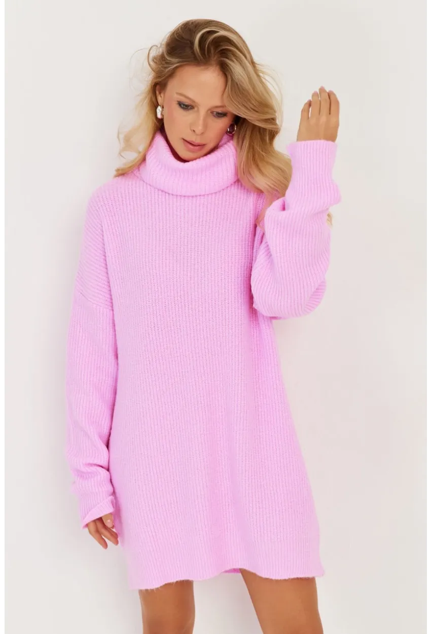 Kadın Pembe Balıkçı Yaka Triko Tunik KZ2504