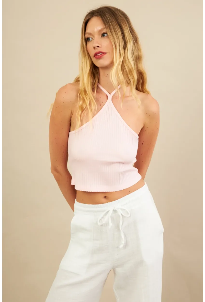 Kadın Pembe Boncuk Detaylı Sırtı Açık Bluz LPP1245-90