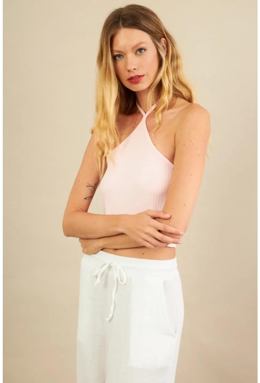 Kadın Pembe Boncuk Detaylı Sırtı Açık Bluz LPP1245-90